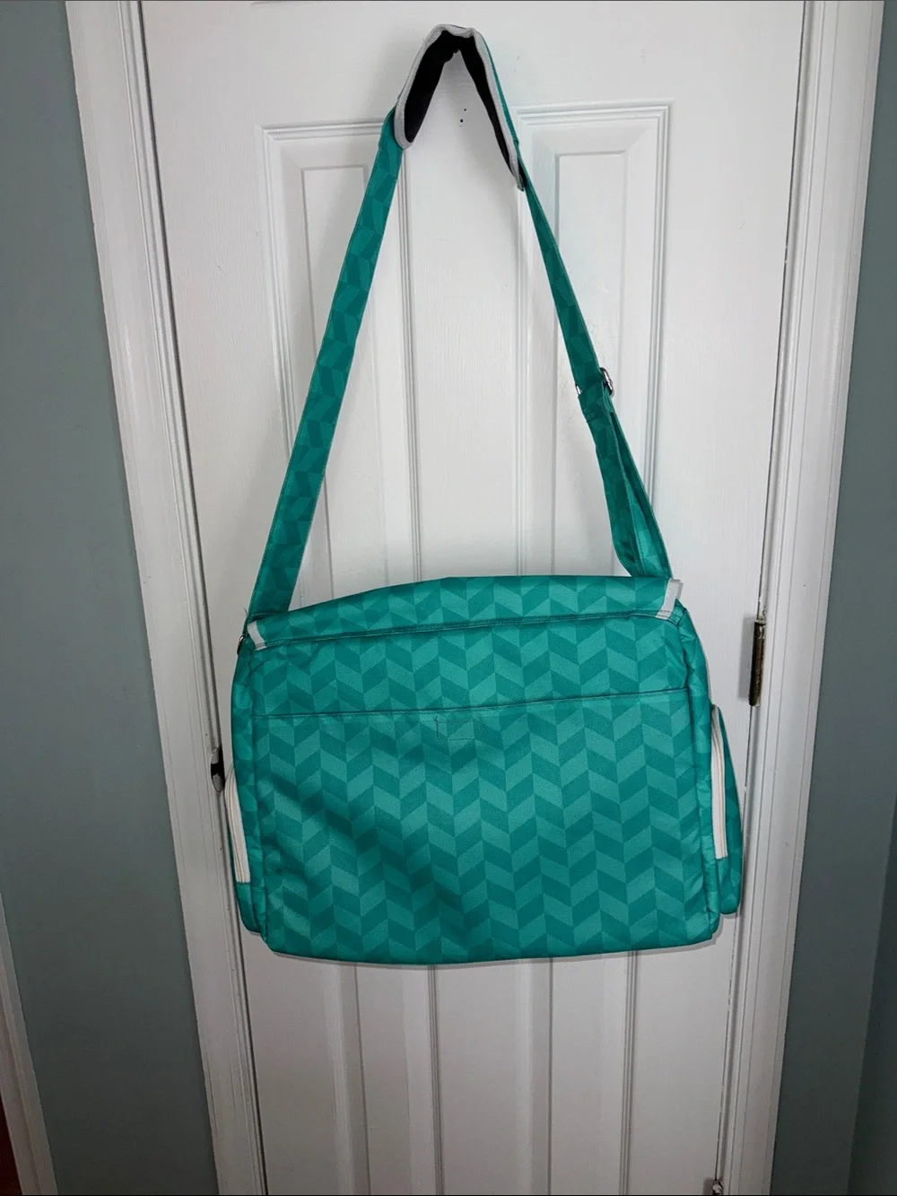 Chevron Pattern Teal Baby Bag Messenger with Adjustable Strap